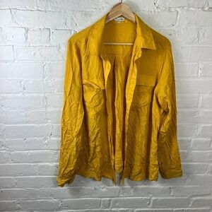 Fashion Nova Women Button Down Blouse Shirt Collar Neck Chest Pockets Yellow 1XL